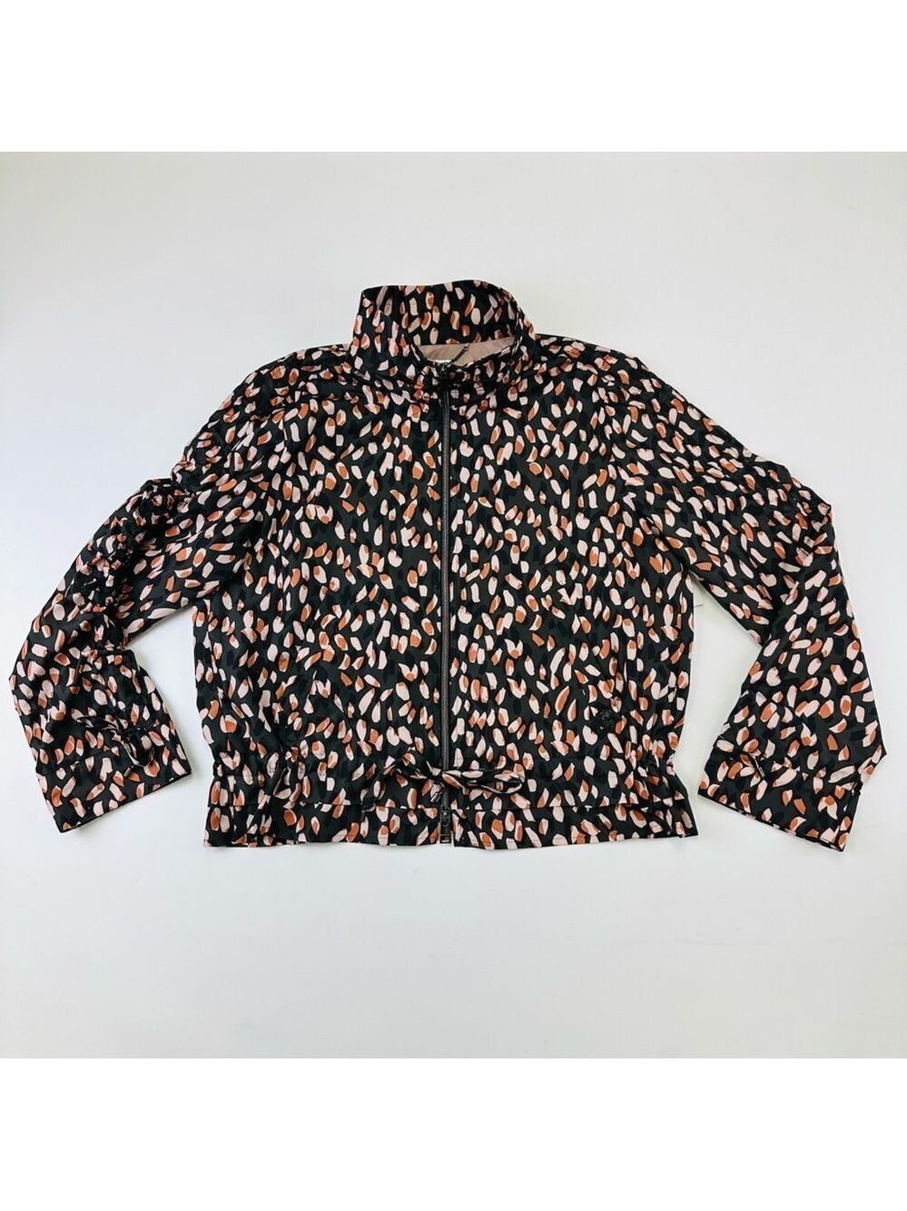 Marc Cain print womens windbreaker Medium zip front ruched sleeve casual